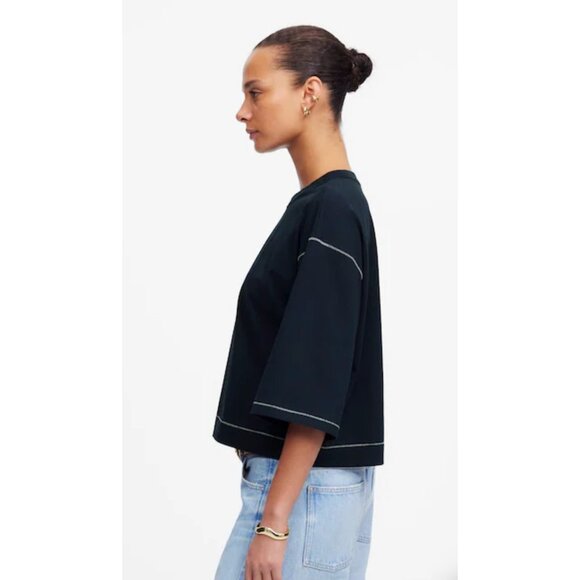 Madewell Women’s Wide-Sleeve Boxy Tee Navy Sz XXS Minimalist Street Style NWT - Picture 2 of 8